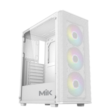 Vỏ case máy tính MIK AION 3FA - Màu trắng (ATX/Mid Tower/Kèm sẵn 3Fan ARGB)