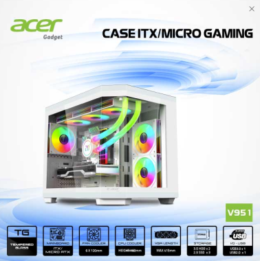 Vỏ case máy tính ACER V951 BLK M-ATX GAMING Kèm 3FAN ARGB - Màu trắng