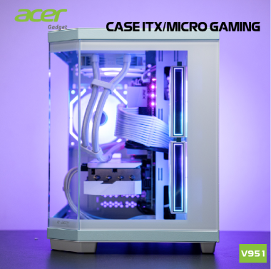 Vỏ case máy tính ACER V951 BLK M-ATX GAMING Kèm 3FAN ARGB - Màu trắng