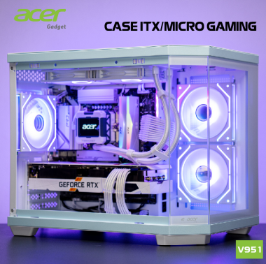 Vỏ case máy tính ACER V951 BLK M-ATX GAMING Kèm 3FAN ARGB - Màu trắng