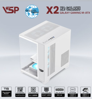 Vỏ case máy tính VSP AQUANAUT PRO GAMING M-ATX X2 GALAXY - Màu trắng, không kèm fan
