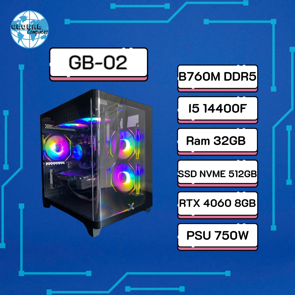 PC Gaming GB-02 – Main B760M D5 | Intel Core I5 14400F | Ram 32GB | RTX 4060 8GB | SSD NVME 512GB | 750W
