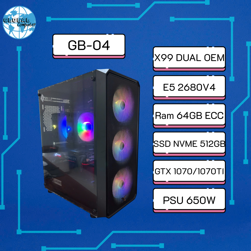 PC Gaming GB-04 | Workstation Đồ họa & Gaming | X99 DUAL XEON | E5-2680v4 | ECC 64GB | GTX 1070/1070Ti | SSD NVMe 512GB