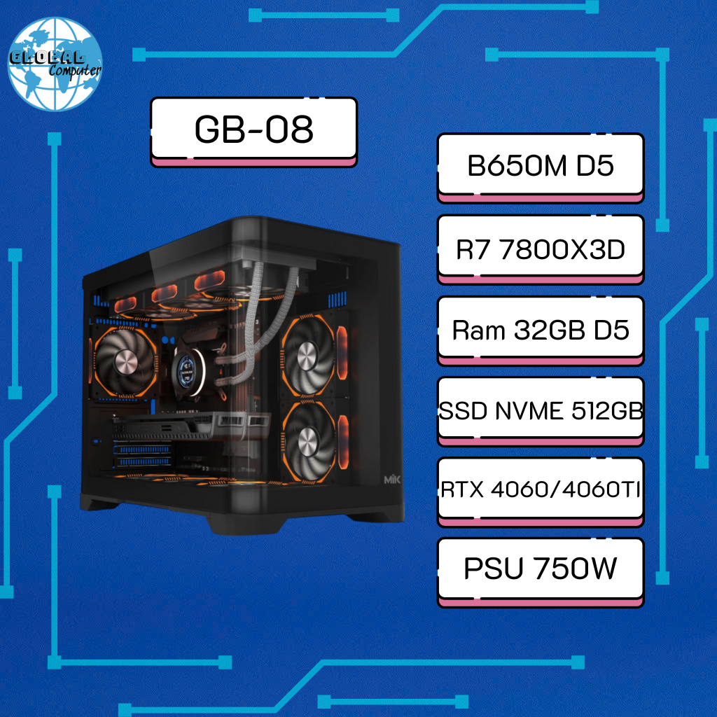 PC Gaming GB-08 | Máy tính chơi game Ryzen 7 7800X3D | RAM 32GB DDR5 | RTX 4060 / 4060Ti | SSD NVMe 512GB