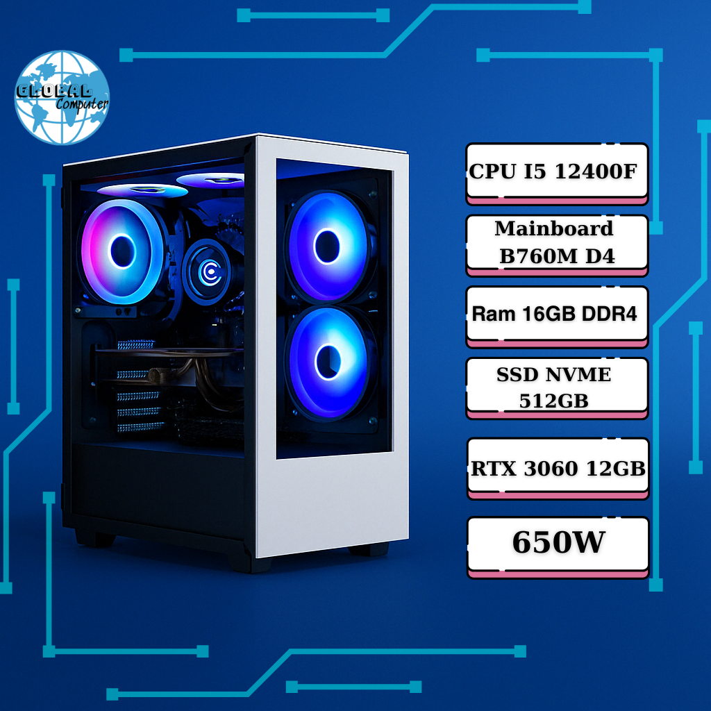 PC Gaming GB-01 – Main B760M | Intel Core I5 12400F | Ram 16GB | RTX 3060 12GB | SSD NVME 512GB | 650W