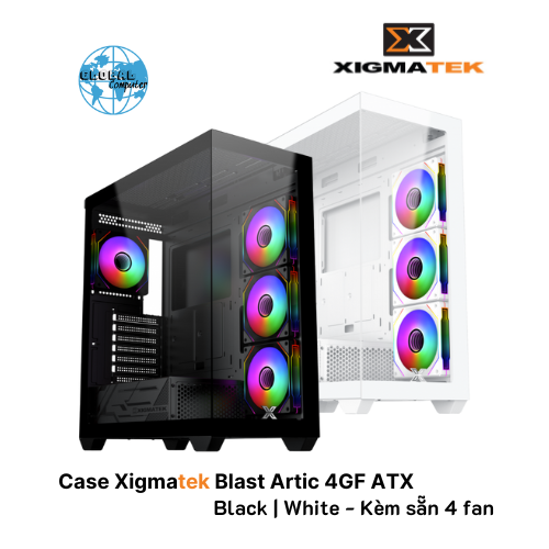 Vỏ case máy tính Xigmatek Blast Artic 4GF ATX | Màu trắng, kèm sẵn 4 fan