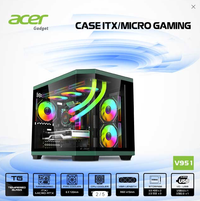 Vỏ case máy tính ACER V951 BLK M-ATX GAMING - Màu đen