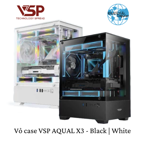 Vỏ case máy tính VSP AQUAL X3 - Màu đen, trắng (không kèm fan)